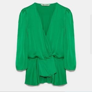 Zara Emerald Satin Effect Top